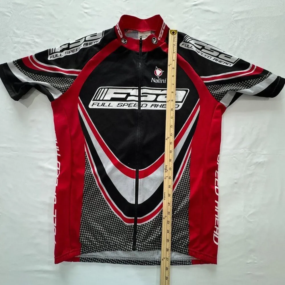 FSA Full Speed Ahead Mens XL Red Black Full-Zip Cycling Jersey Pristine Italy